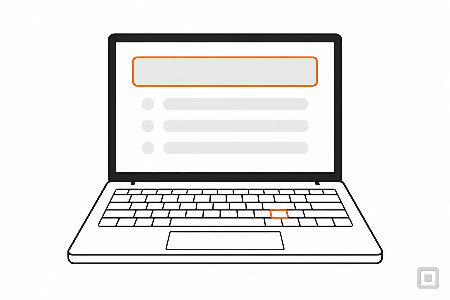 Line drawing of a slide on a laptop, its title bar ringed in orange