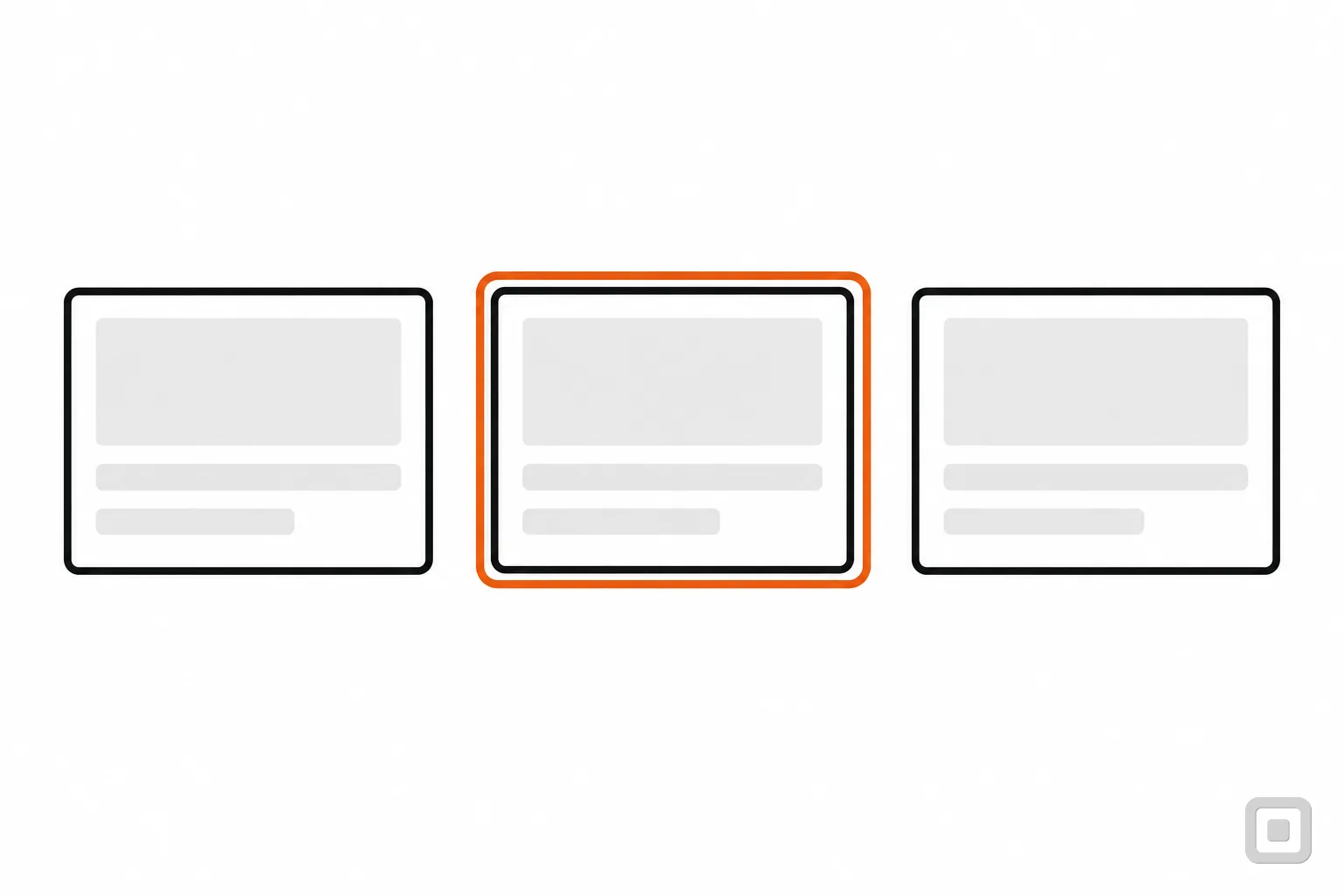 Line drawing of three slide thumbnails, the middle one ringed in orange