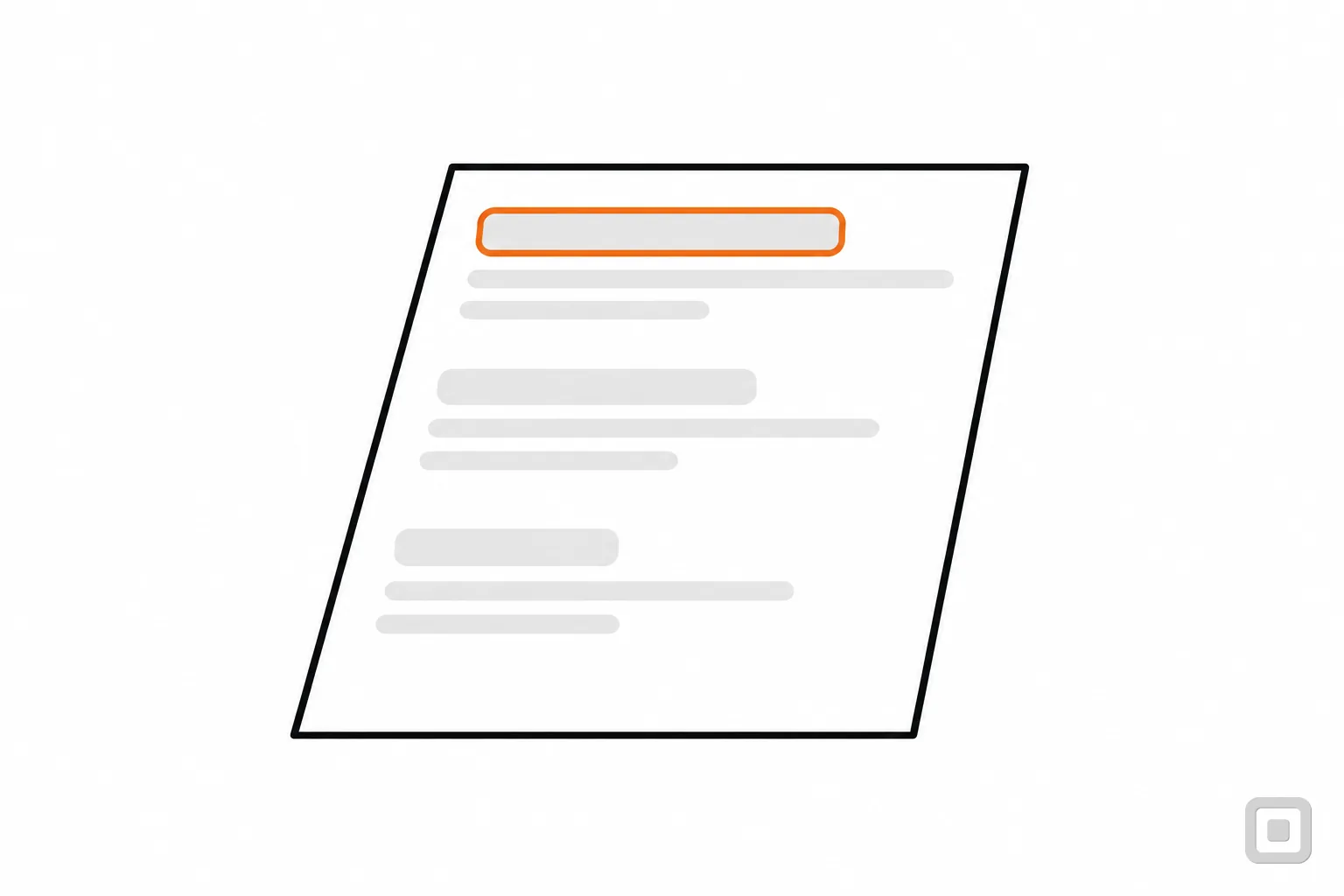 Line drawing of a sheet with headings in three levels, the first heading ringed in orange