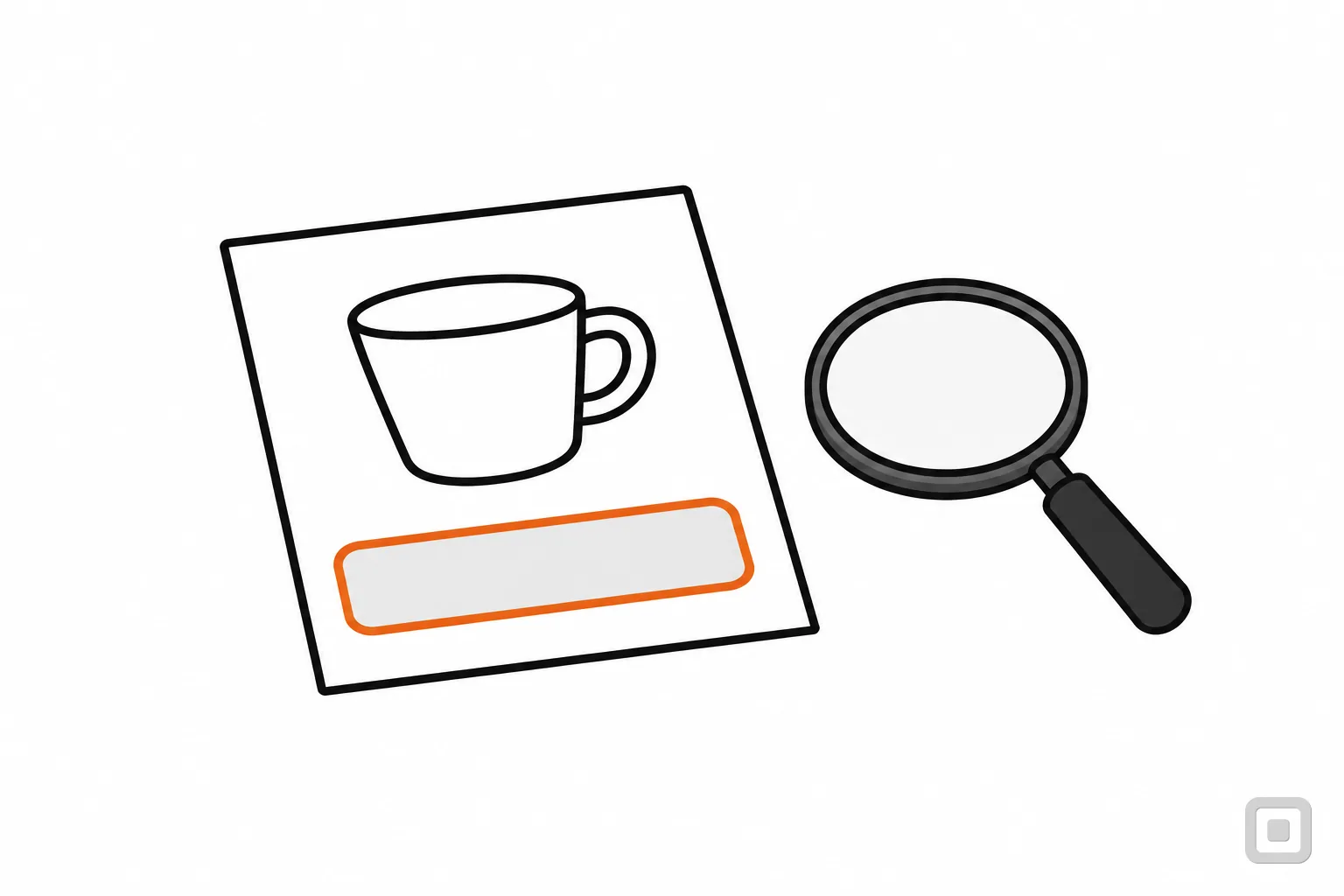 Line drawing of a picture card of a cup with the line under it ringed in orange