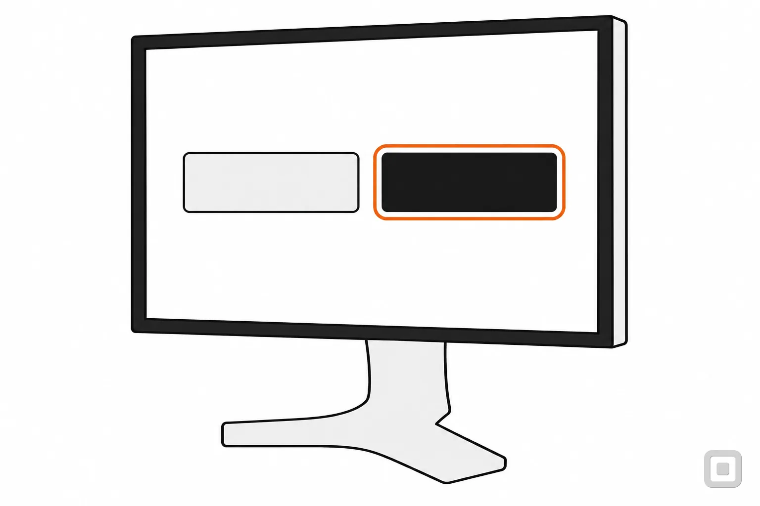 Line drawing of a faint and a solid button on a monitor, the solid one ringed in orange