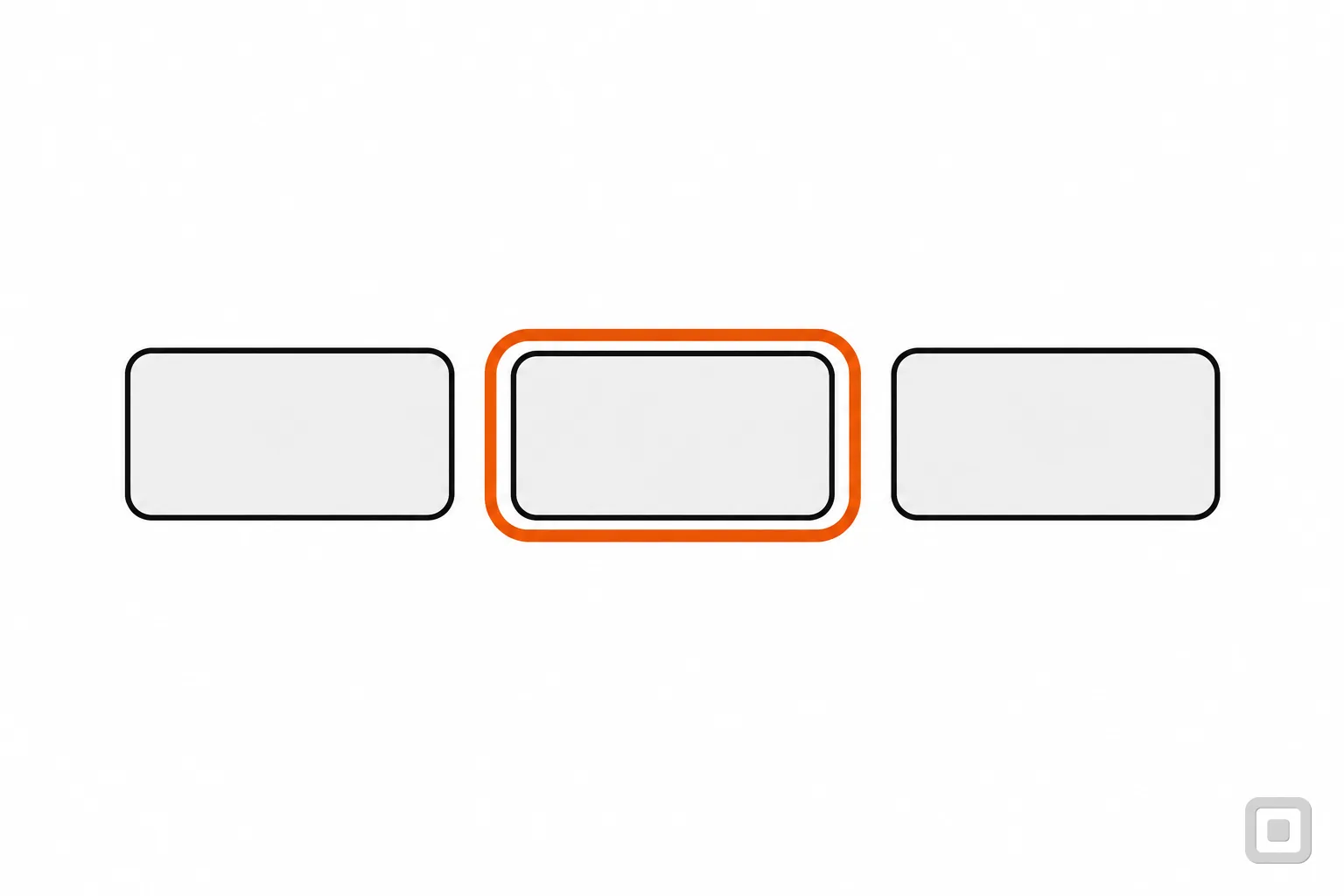 Line drawing of three buttons, the middle one with a thick orange focus ring