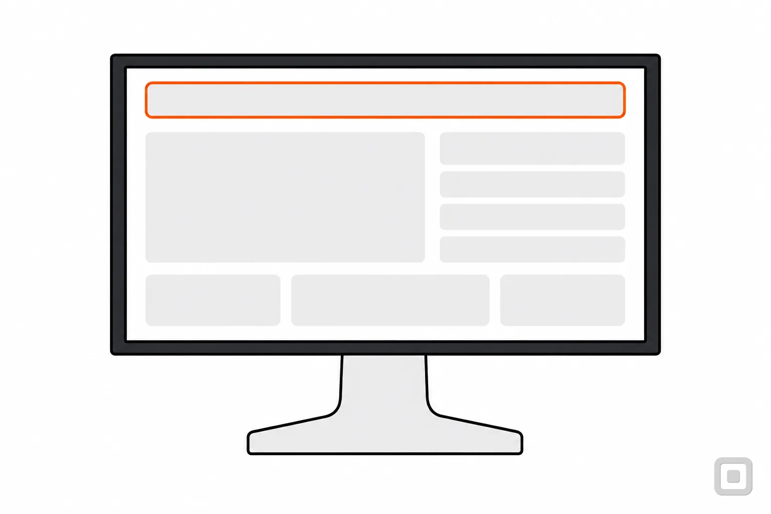 Line drawing of a monitor page with its top skip bar ringed in orange