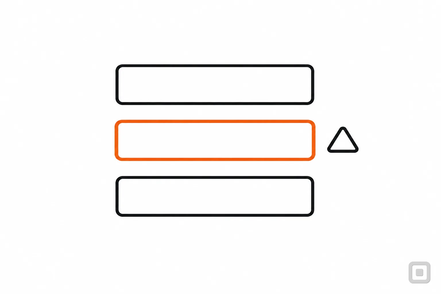 Line drawing of a form with one input marked by a warning shape and ringed in orange