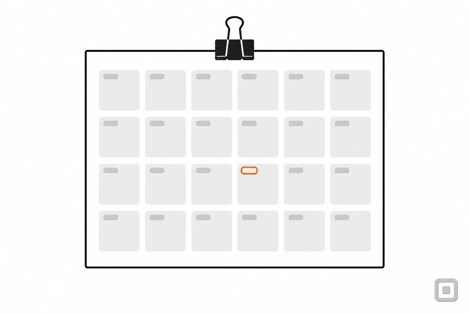 Line drawing of a wall planner with the same slot filled every week, one slot ringed in orange