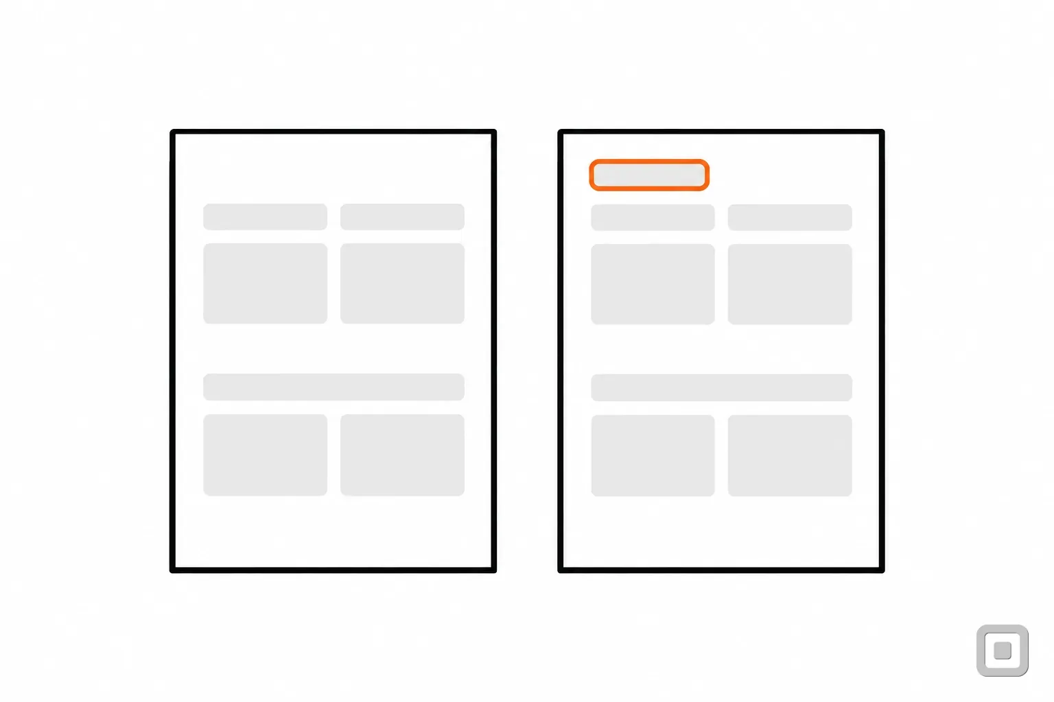 Line drawing of two caption files with the same lines, the extra first line on one ringed in orange