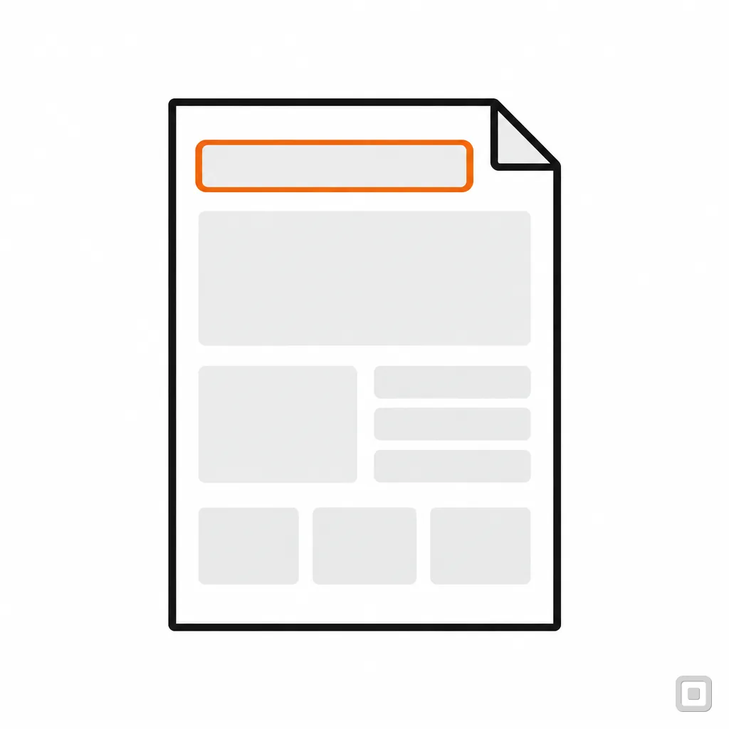 Line drawing of a document sheet with its heading ringed in orange