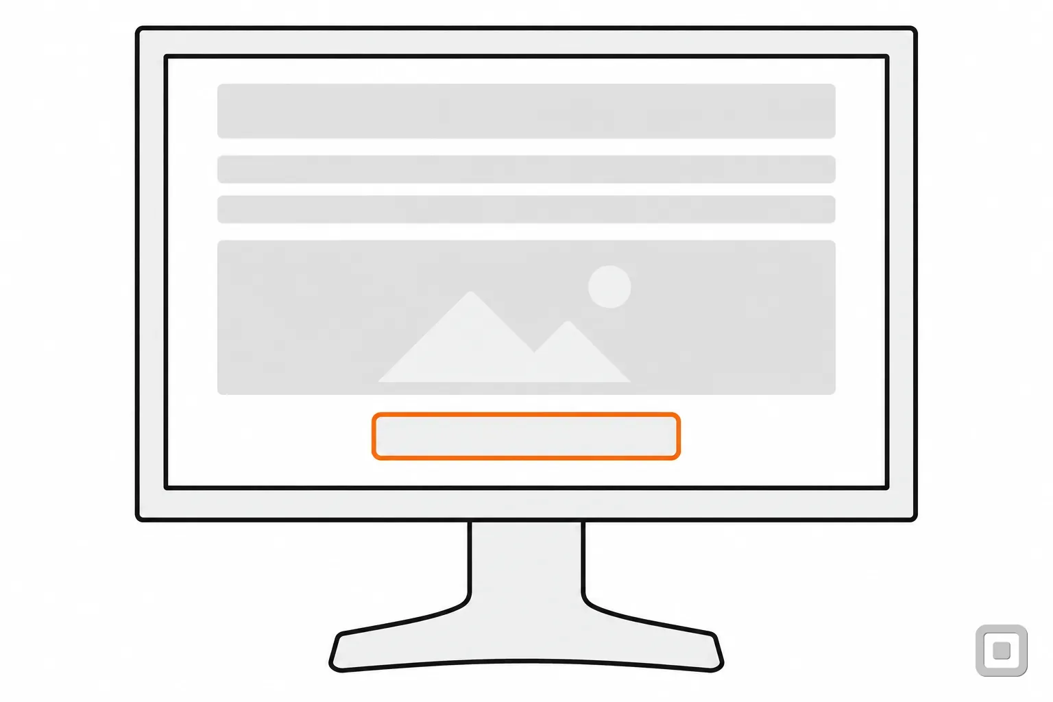 Line drawing of a monitor showing a picture with the blank line under it ringed in orange
