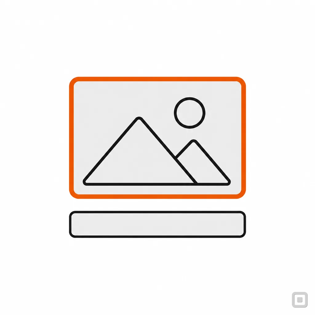 Line drawing of a picture placeholder ringed in orange above a blank line