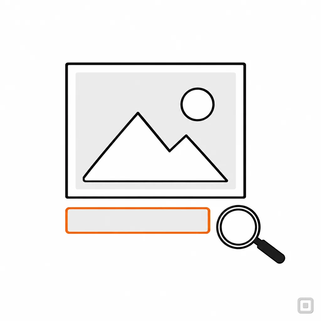 Line drawing of a picture placeholder with the blank line under it ringed in orange